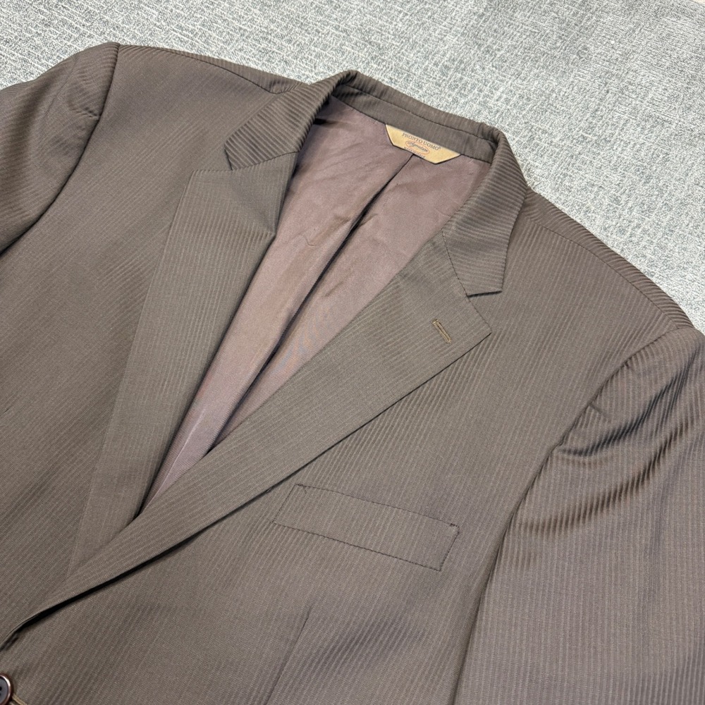 Pronto Uomo Blazer Mens 48L Brown Pinstripe Wool Zignone Italy Sport Coat